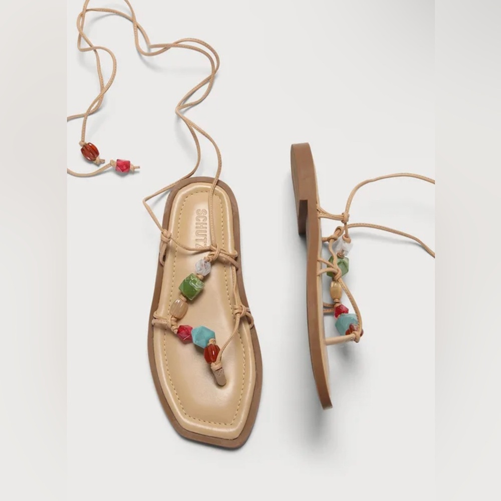SCHUTZ Tan Beaded Sandals Bohemian Style sz 6.5